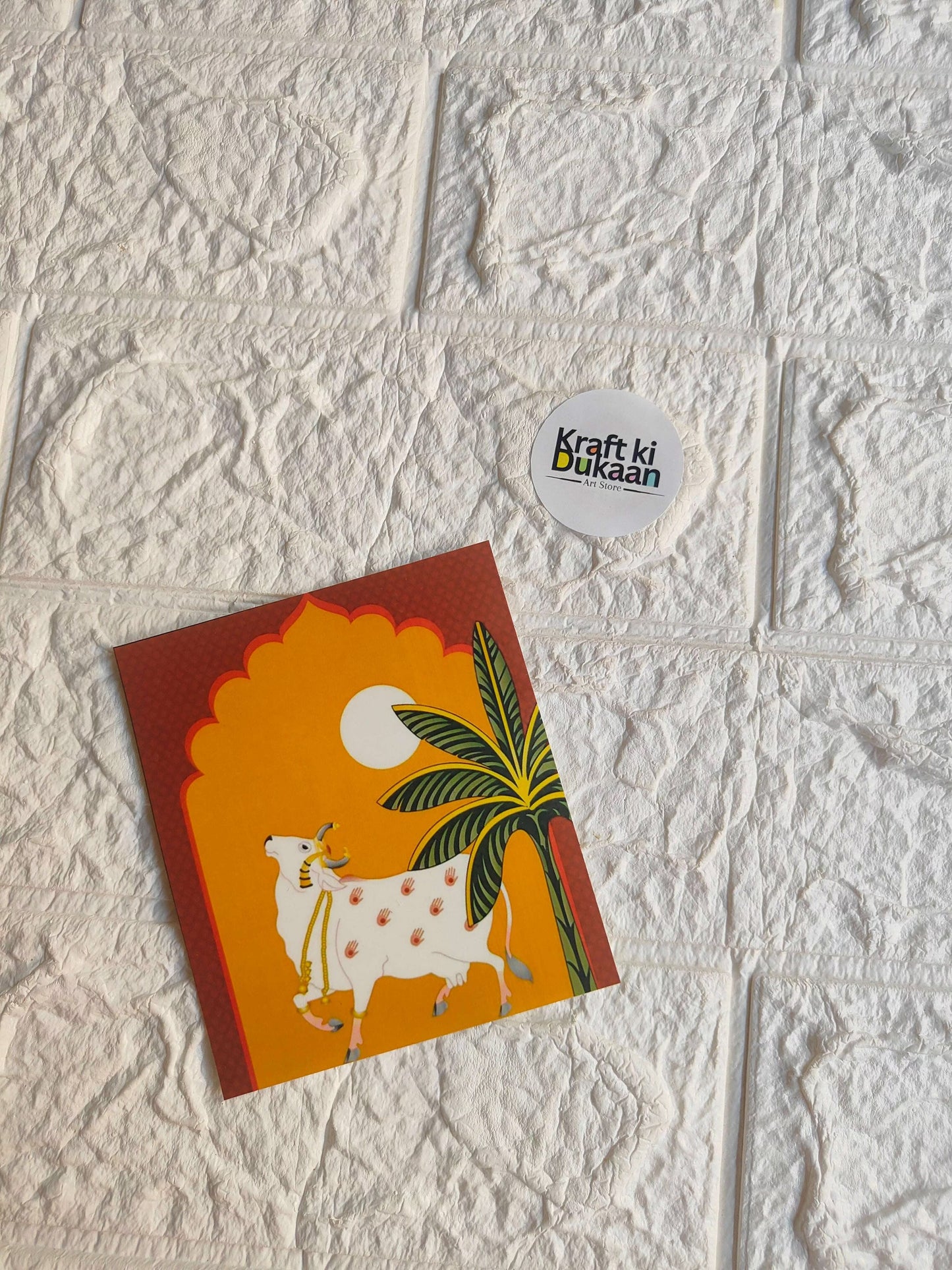 Mini colour sticker sheet with cow illustration and orange border