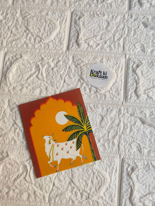 Mini colour sticker sheet with cow illustration and orange border