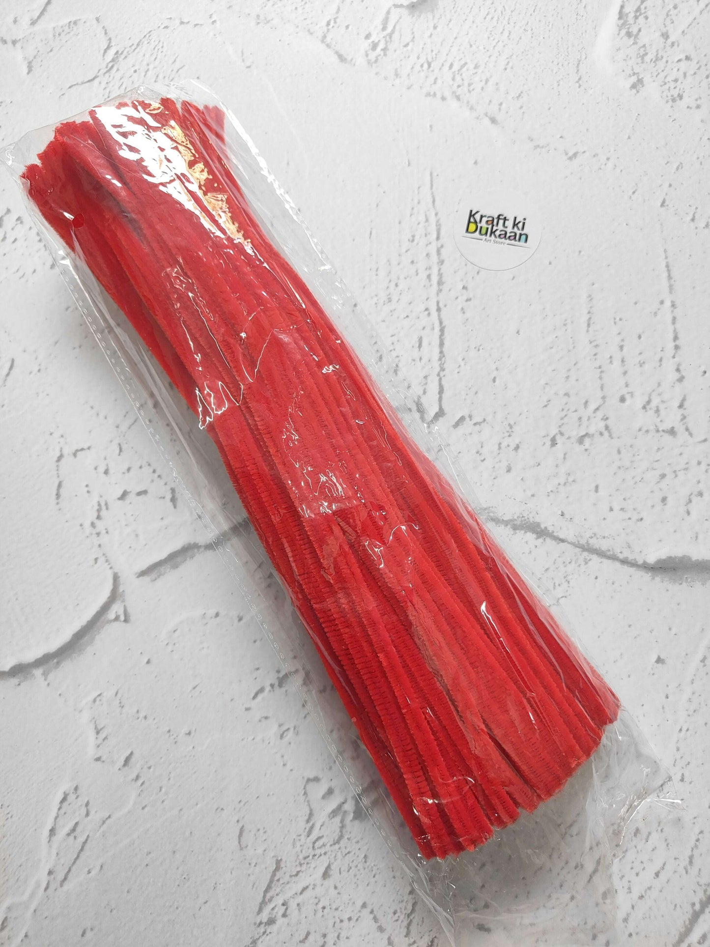 Red regular pipe cleaners pack of 100, plain twisted craft stems in plastic sleeve