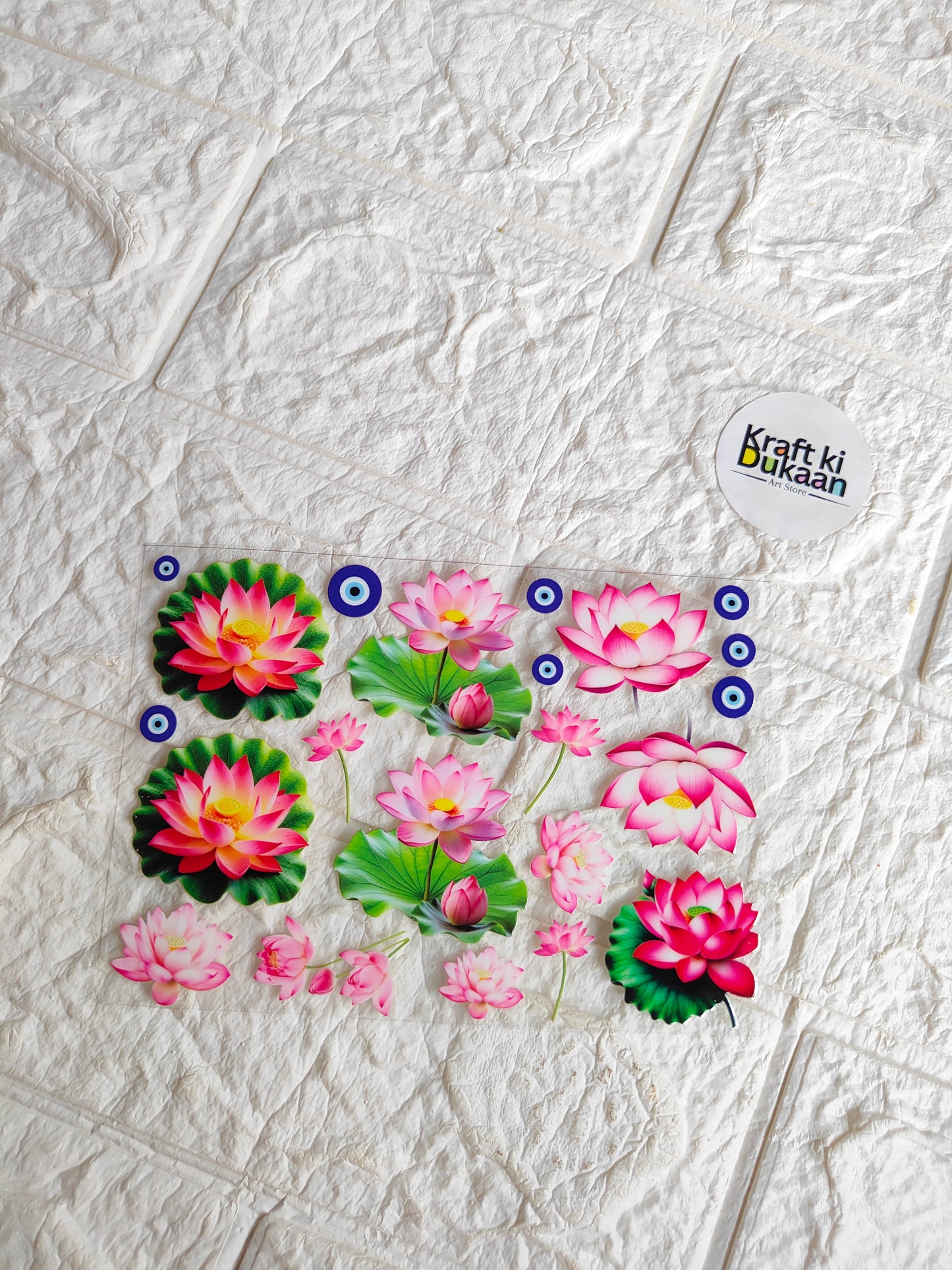 UV DTF peel-off sticker sheet with colorful lotus and flower decal designs