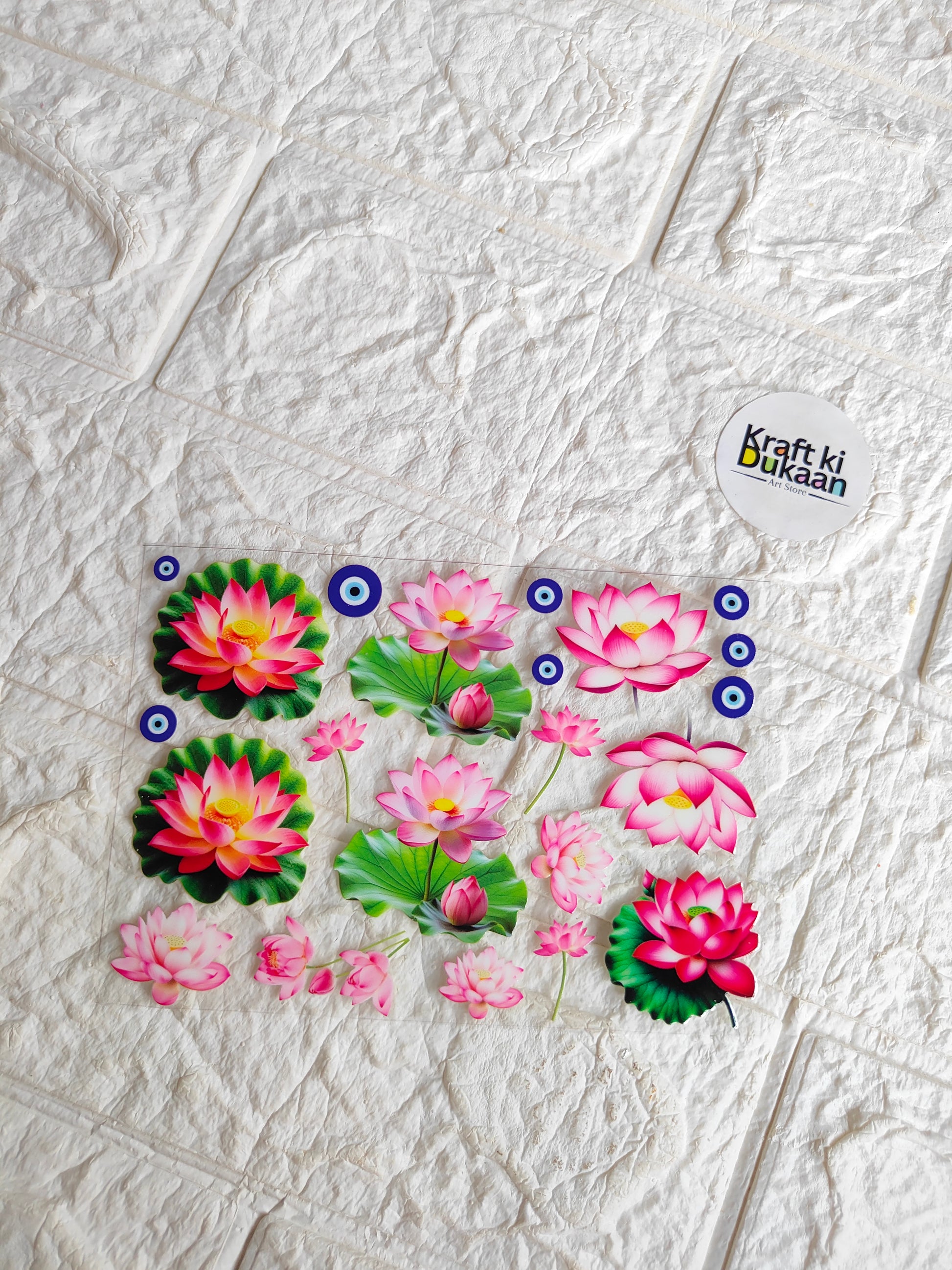 UV DTF peel-off sticker sheet with colorful lotus and flower decal designs