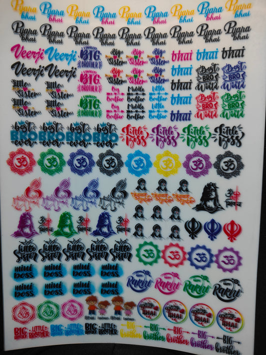 A5 insert sheet with colorful decorative word and icon graphics in multiple sizes