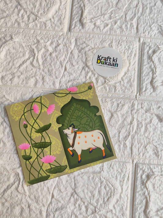 Mini colour sticker sheet with cow illustration and pink flowers