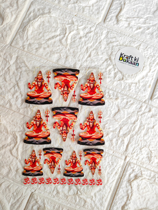 UV DTF peel-off sticker sheet with orange/red deity figure decals, Kraft ki Dukaan logo