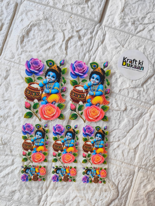 UV DTF peel-off sticker sheet with colorful rose and blue baby figure designs