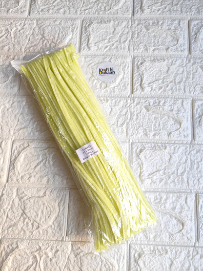 Plain 8mm pipe cleaner pack, light yellow green, 100-count bundle