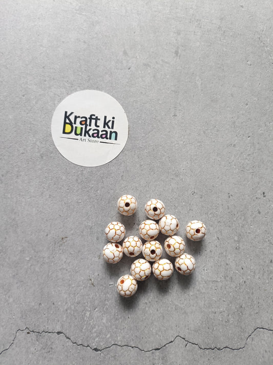 Rakhi bracelet beads pack of 25 cream round beads with white and gold floral pattern