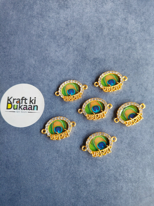Set of 6 rakhi bracelet pendants, gold-tone frames with green and blue center