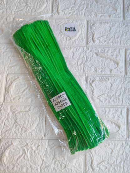Bright green pipe cleaner stems, 8 mm, pack of 100