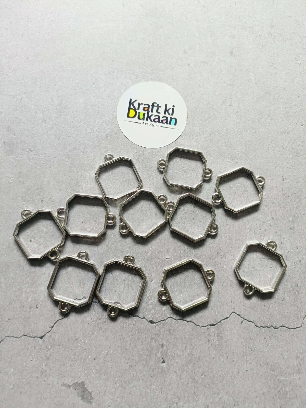 Octagon bracelet bezel connectors, small silver-tone settings with side loops