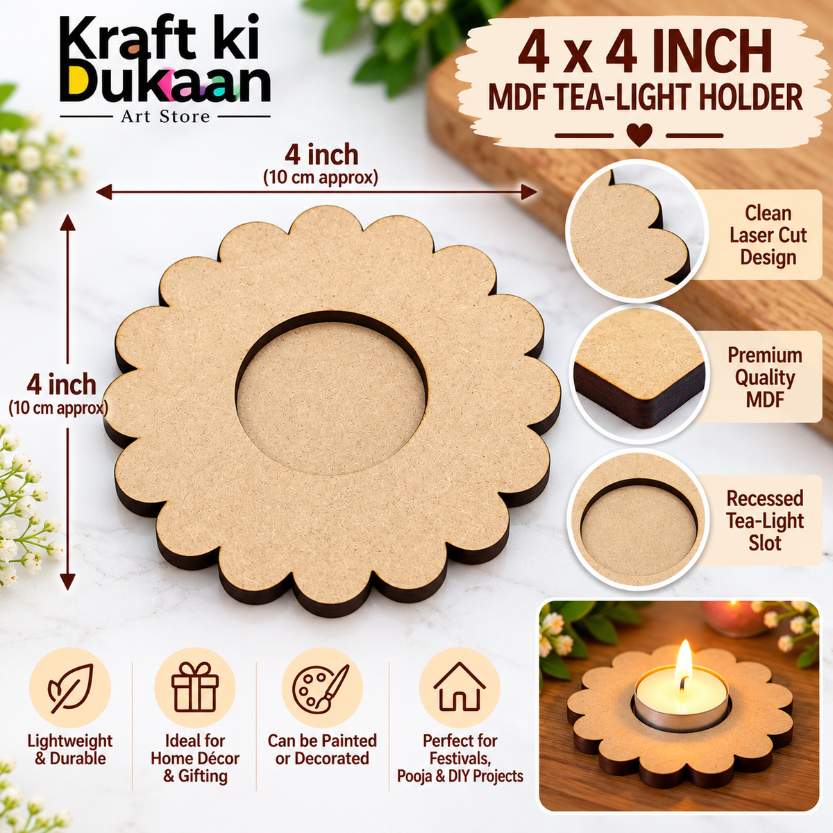 4" MDF Tlight Holder D4