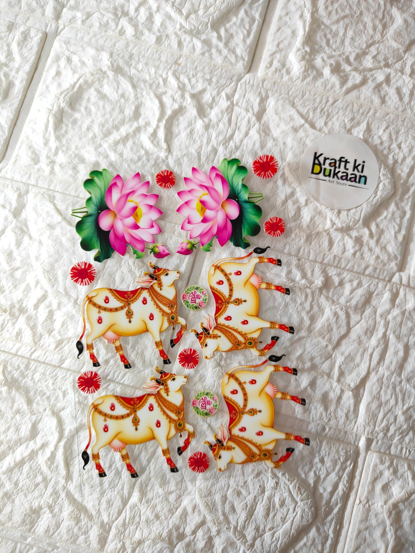 UV DTF peel-off sticker sheet with orange horses, pink flowers, red accents