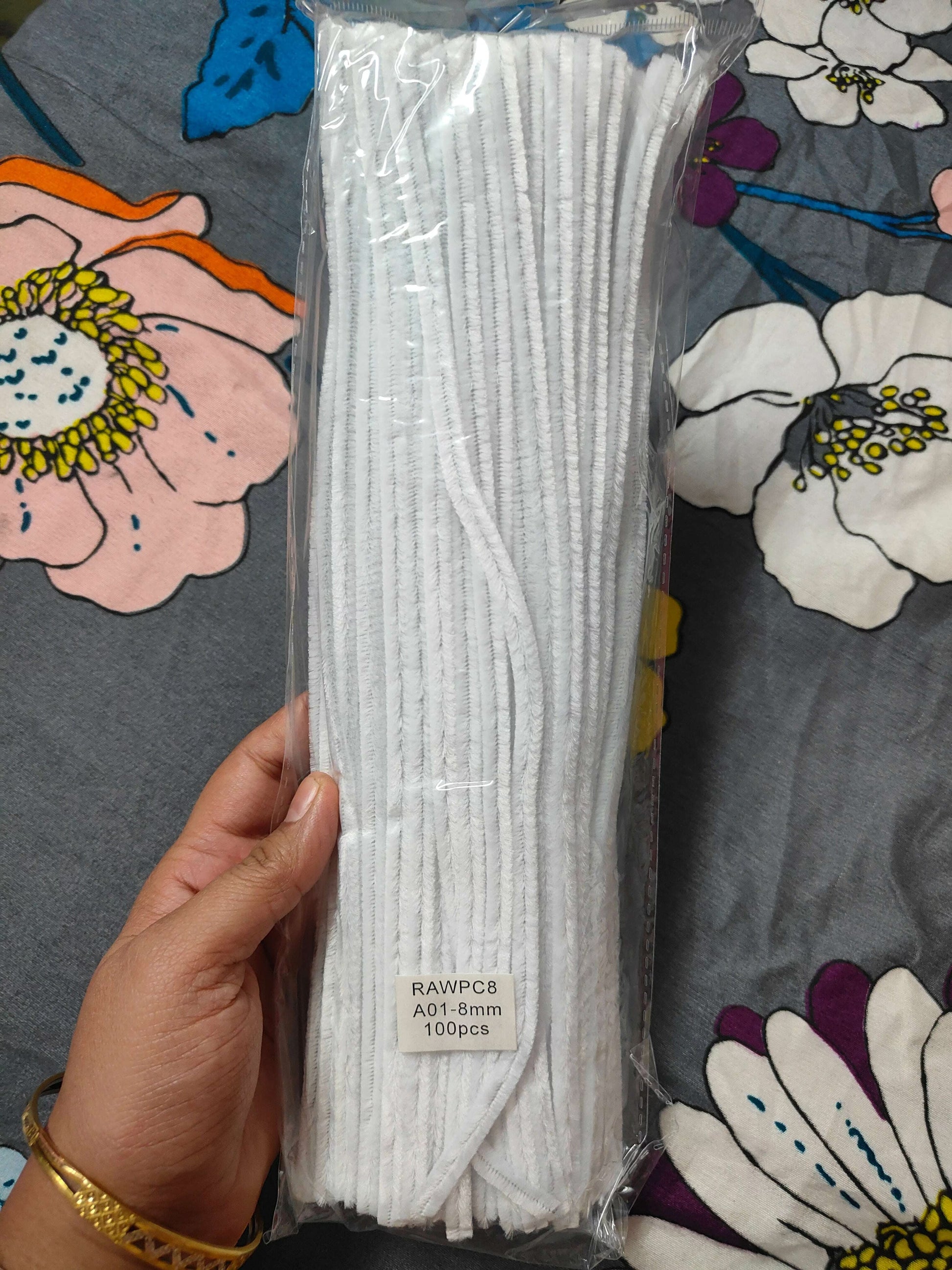 Pipe cleaners 8mm, snow white plain set (100)