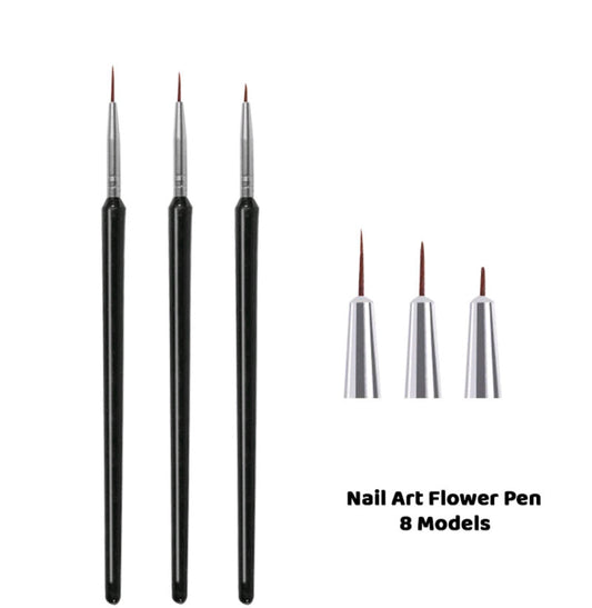 Ultra-thin nail art brush set: 3 pens with fine brown-tipped bristles