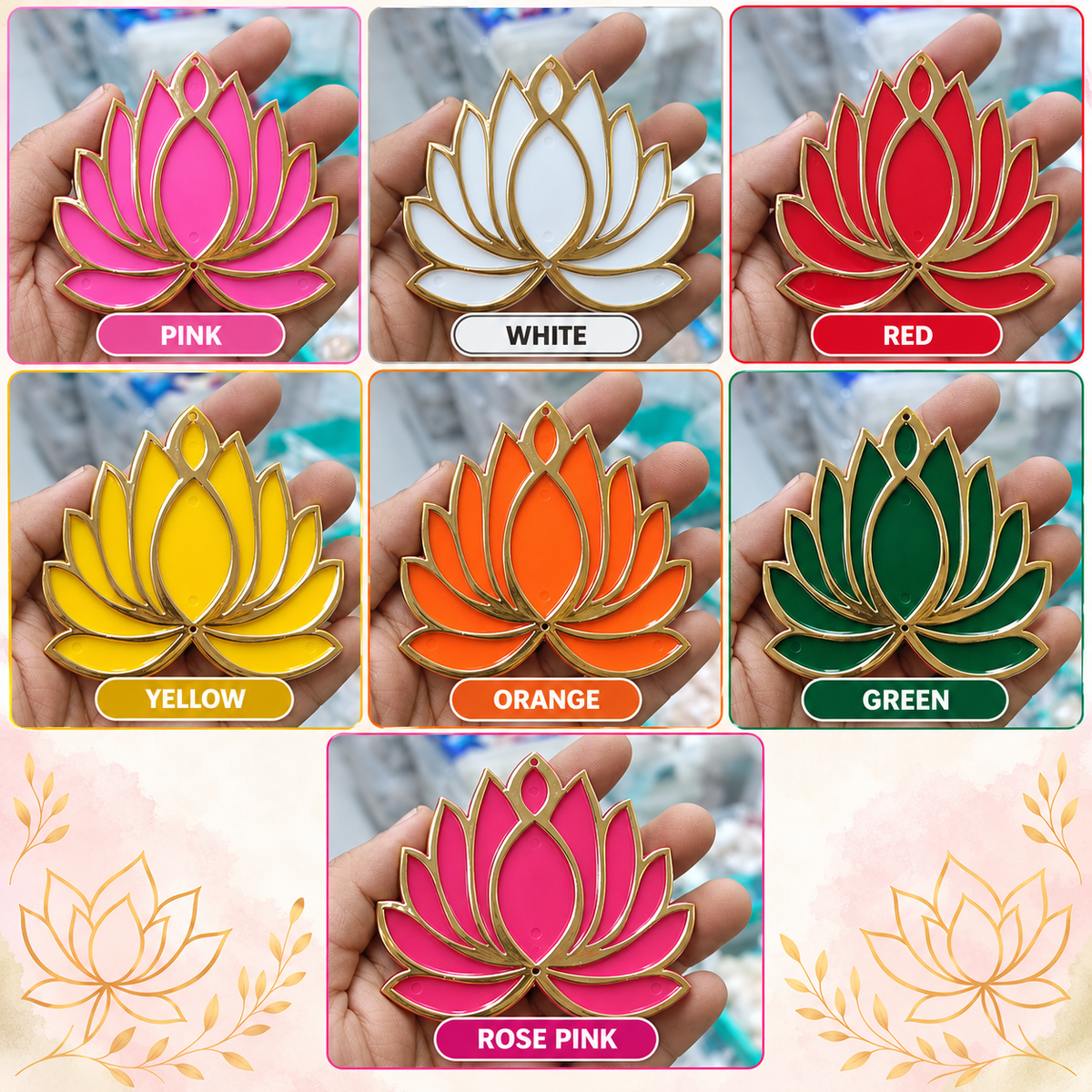Lotus acrylic tea light holders in pink, white, red, yellow, orange, and green colors