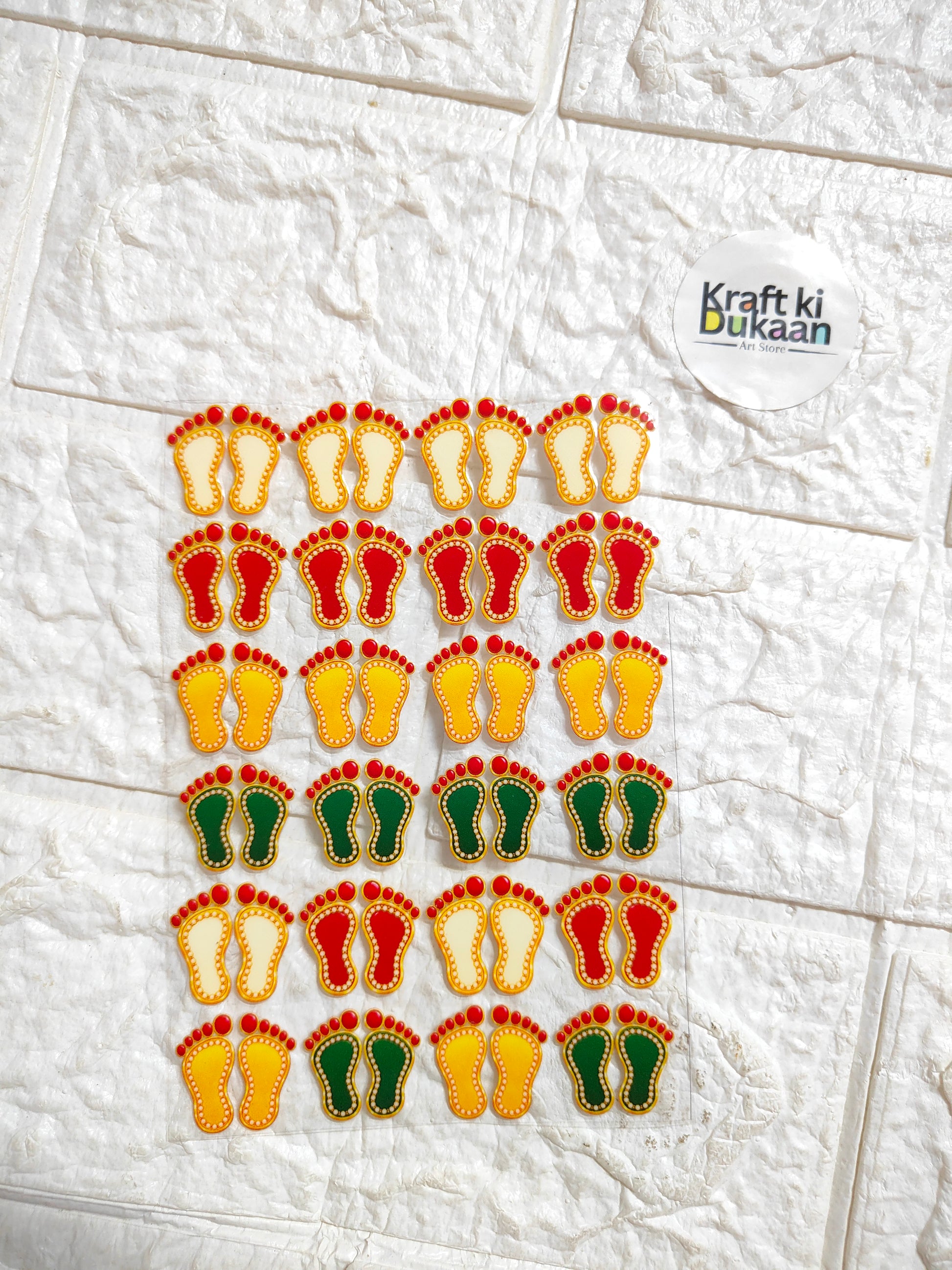 Decorative sticker sheet with colorful lamp motifs, orange red and green patterns