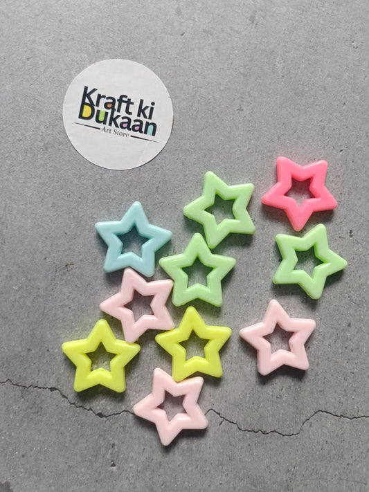 Star-shaped beads for rakhi bracelets, assorted pink, green, yellow, teal stars, pack of 10