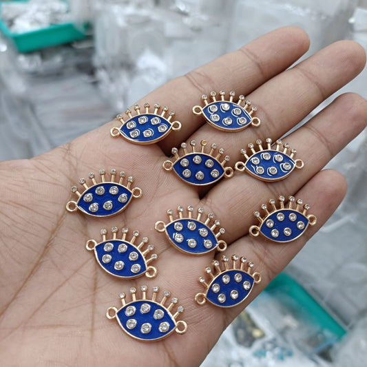 Pack of 10 blue evil-eye enamel rakhi bracelet pendants with gold-tone accents