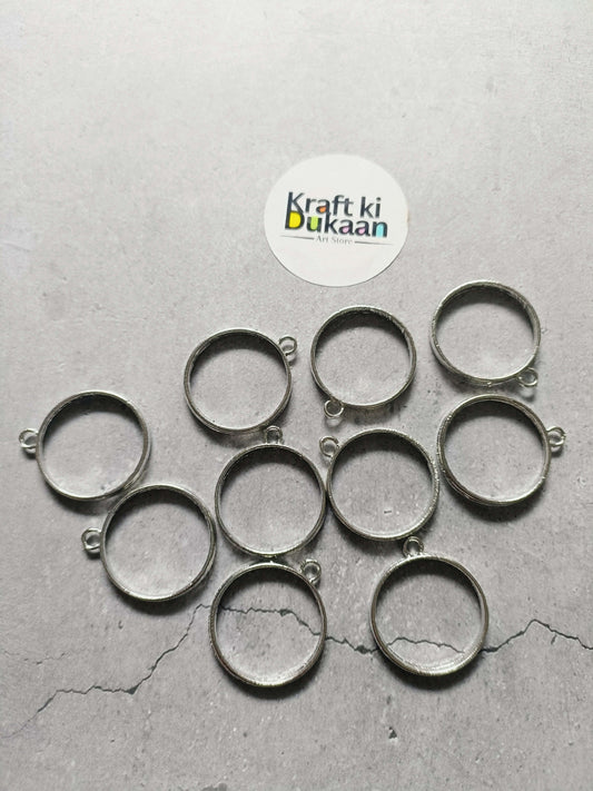 Round bezel pendant settings, silver-tone metal, 10-piece set