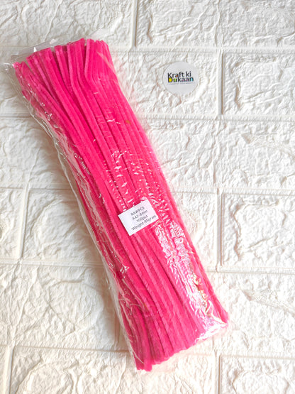 Plain 8mm pipe cleaner pack, bright pink, 100-count bundle