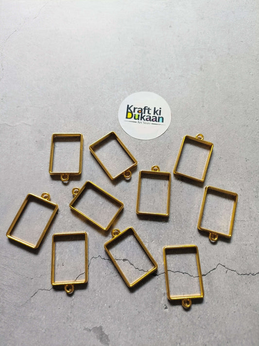 Rectangle bezel pendant set: 10 gold metal frames with bail loops