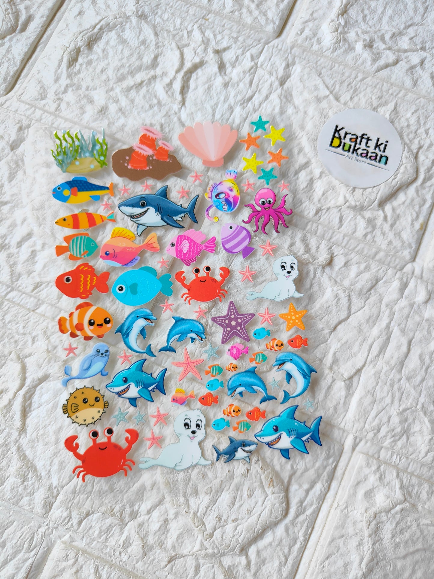 UV DTF peel-off sticker sheet with assorted colorful sea animal designs