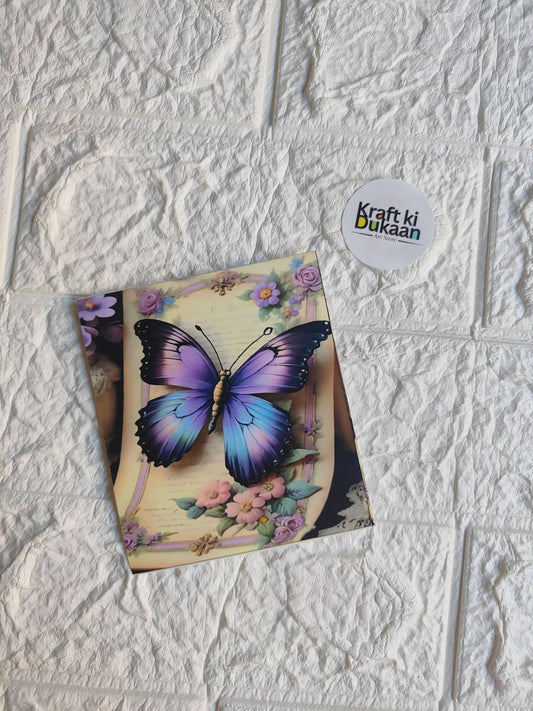 Mini sticker sheet with purple-blue butterfly and flowers