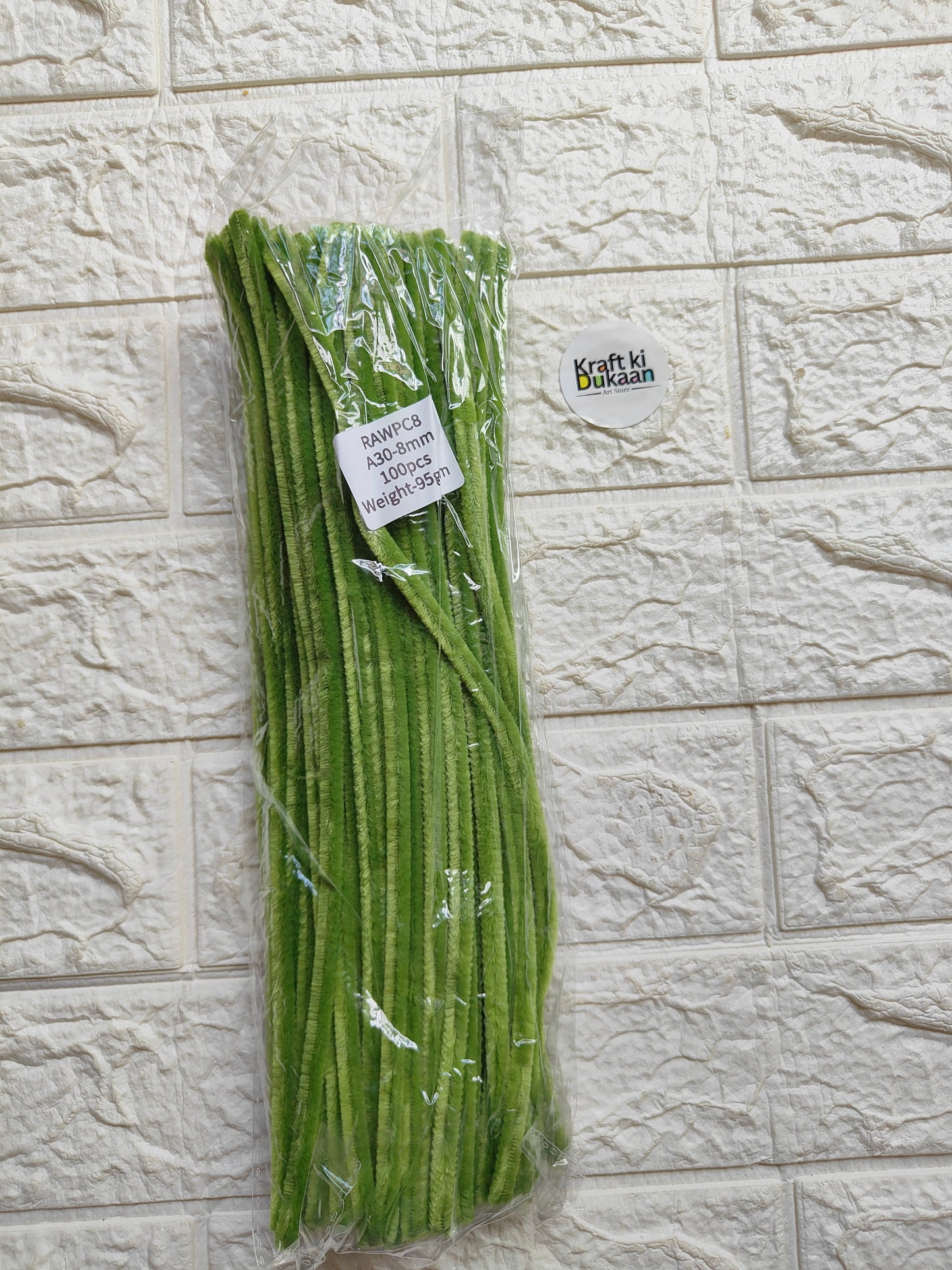Olive green plain pipe cleaners, 8mm diameter, bundled pack of 100