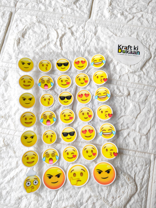 UV DTF peel-off sticker sheet with colorful emoji smiley faces, circular designs