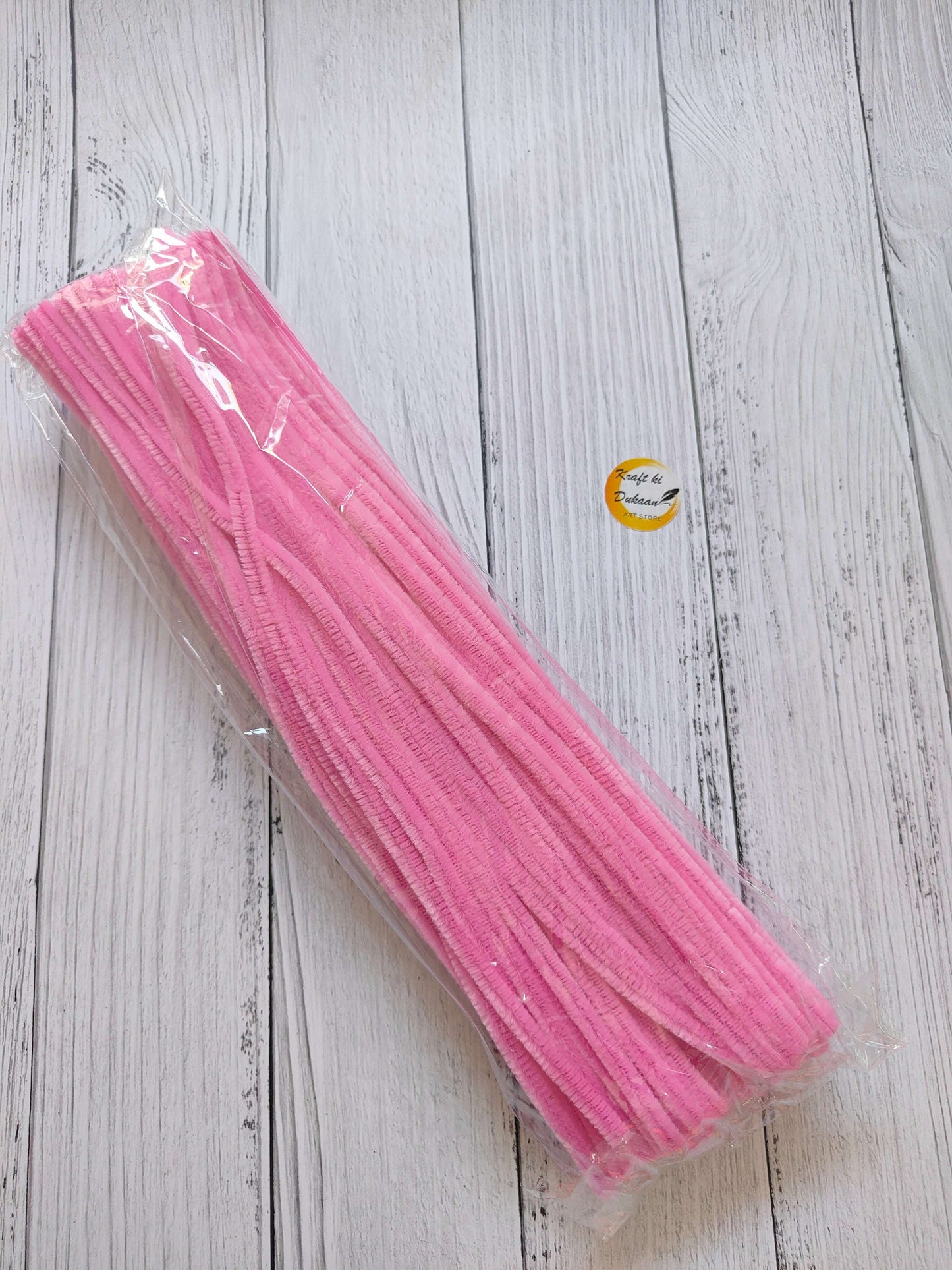Pink regular pipe cleaners pack of 100, plain twisted craft stems in plastic sleeve