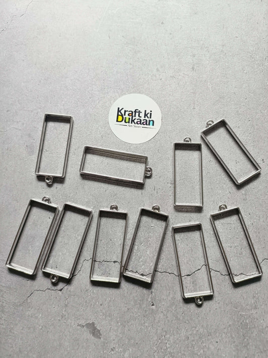 Silver rectangle bezel pendant set of 10, plain frames with small top loops