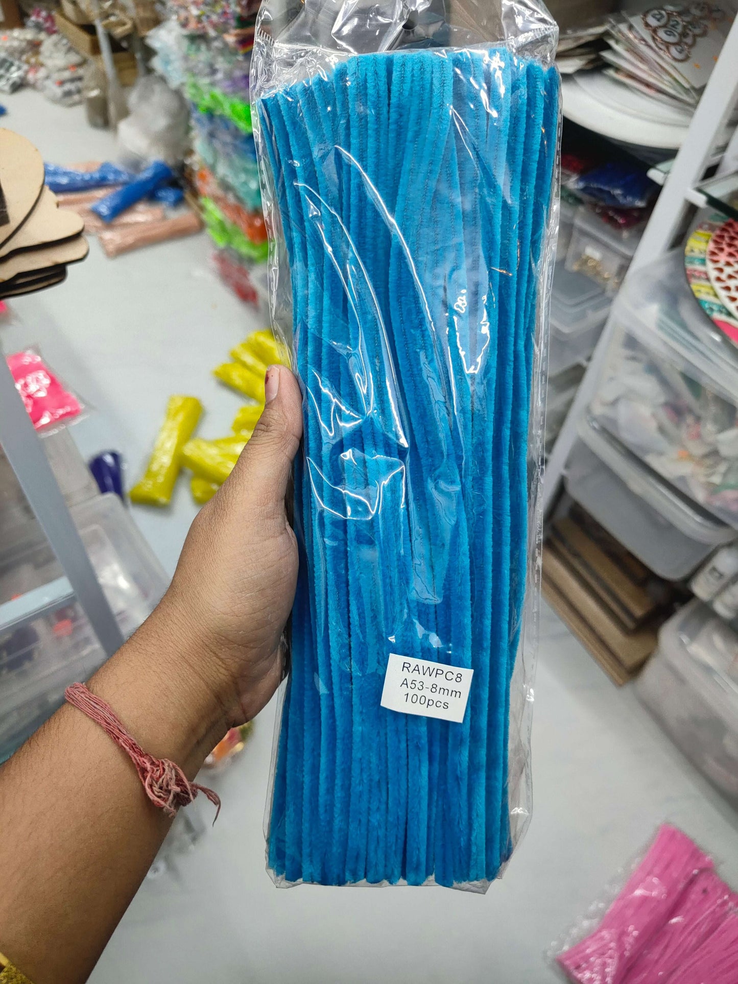 Pipe cleaners 8mm, cerulean blue plain set (100)