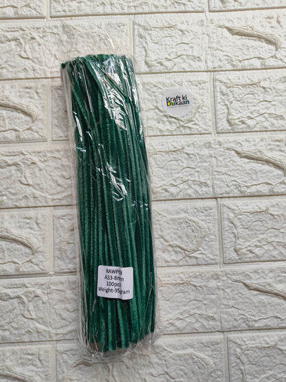 Forest green plain pipe cleaners, 8mm diameter, bundled pack of 100