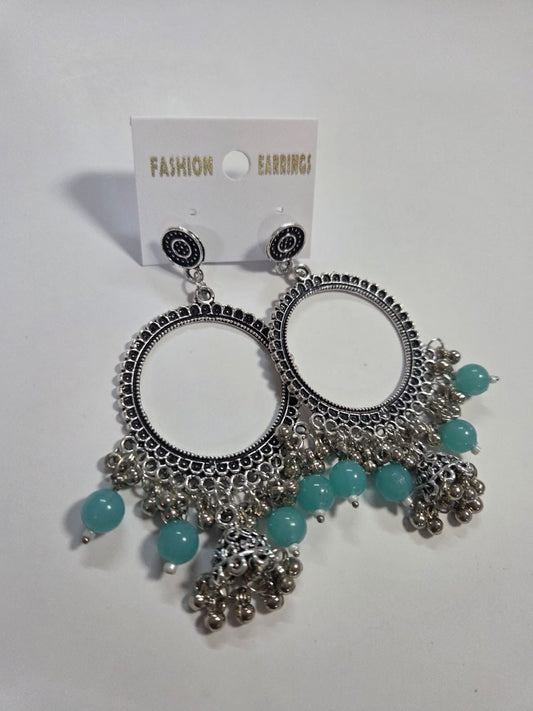 Kashmiri Silver Round Jhumka with beads