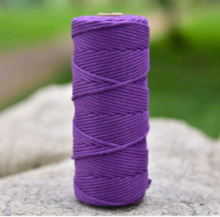 Macrame cotton thread spool, purple 3mm, 100m