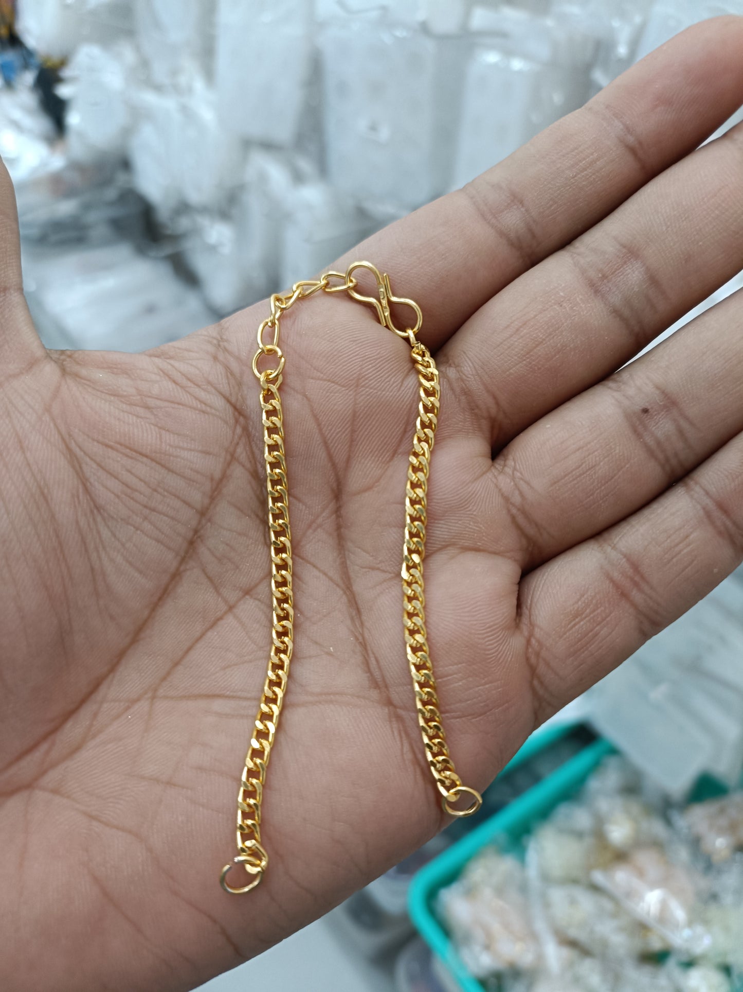 Gold-tone rakhi bracelet chain with small links and loop ends