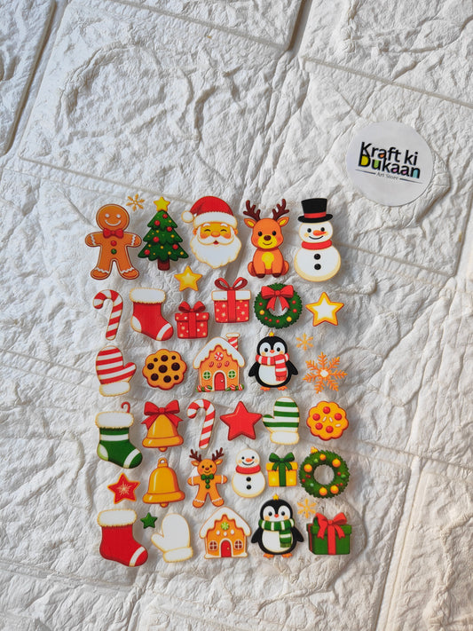 UV DTF peel-off sticker sheet with holiday gingerbread, ornaments, snowmen, gifts