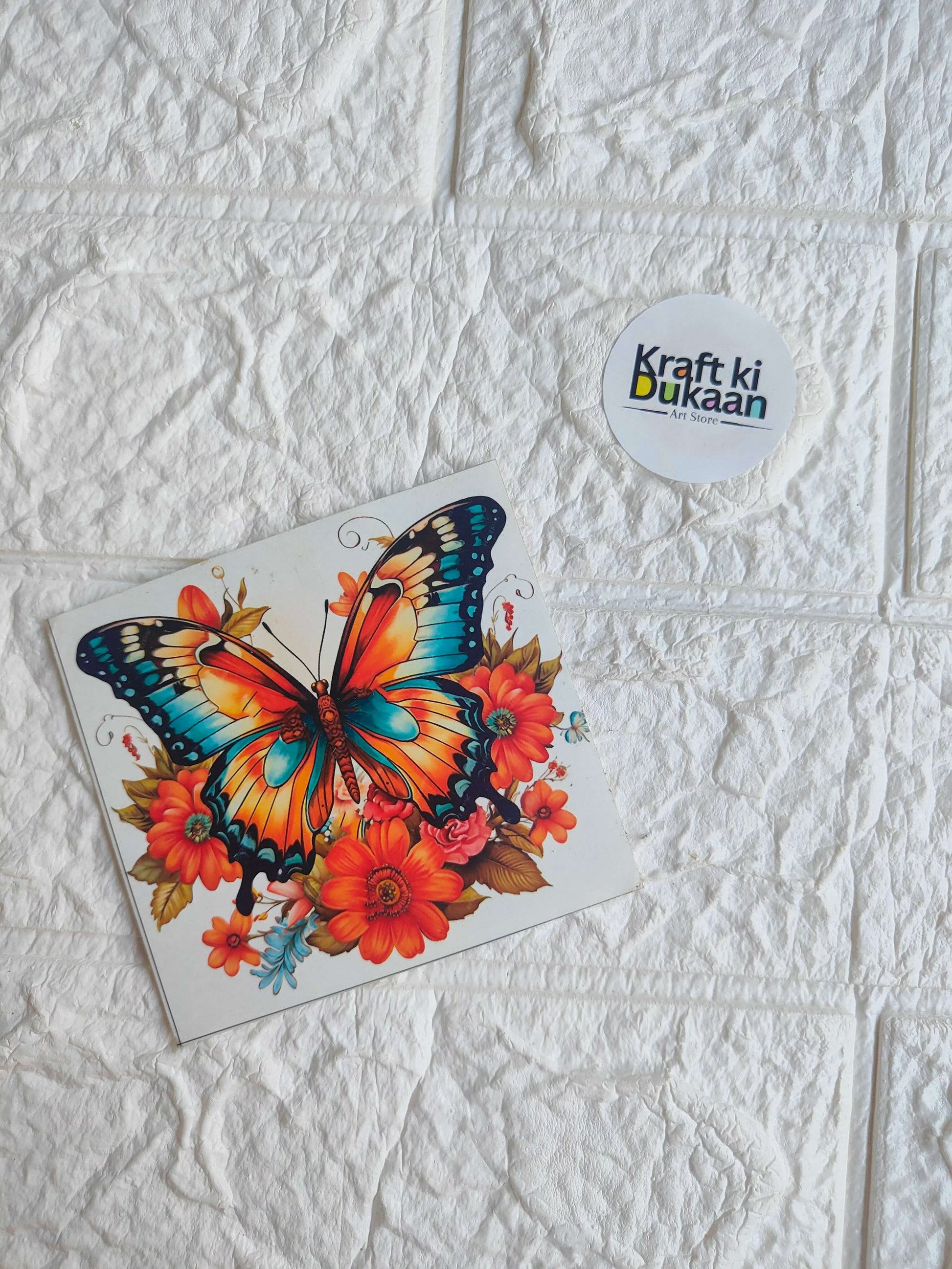 Mini colour sticker sheet with butterfly and bright flower designs on a rectangular sheet
