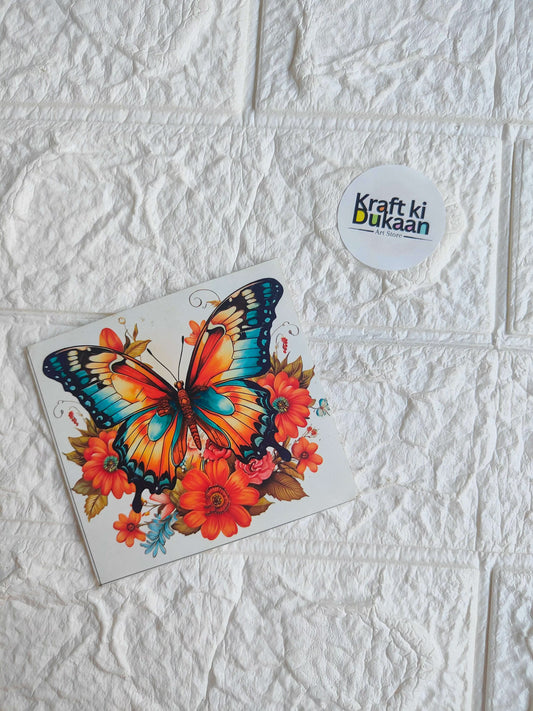 Mini colour sticker sheet with butterfly and bright flower designs on a rectangular sheet