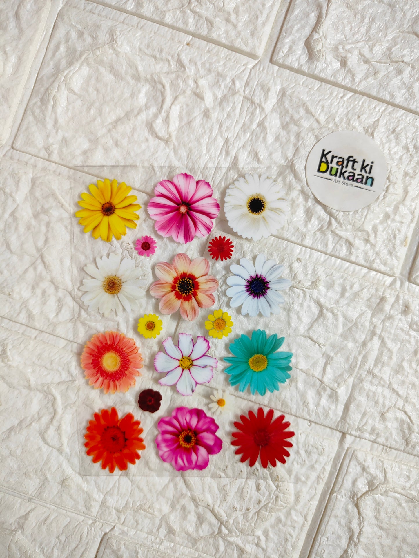 UV DTF peel-off flower sticker sheet, multi-colored daisy and blossom set