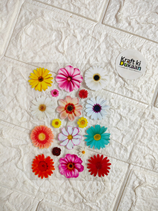 UV DTF peel-off flower sticker sheet, multi-colored daisy and blossom set