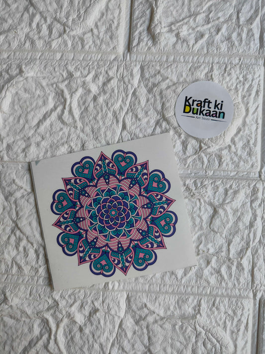 Mini colour sticker sheet with colorful mandala design on white backing