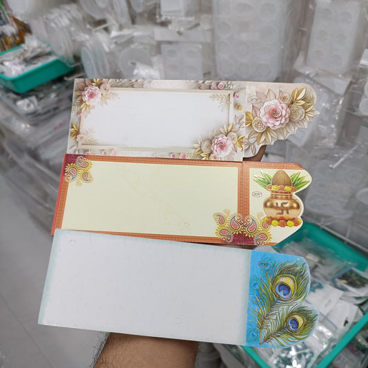 Rakhi greeting card with floral frame, orange border, peacock and diya motif