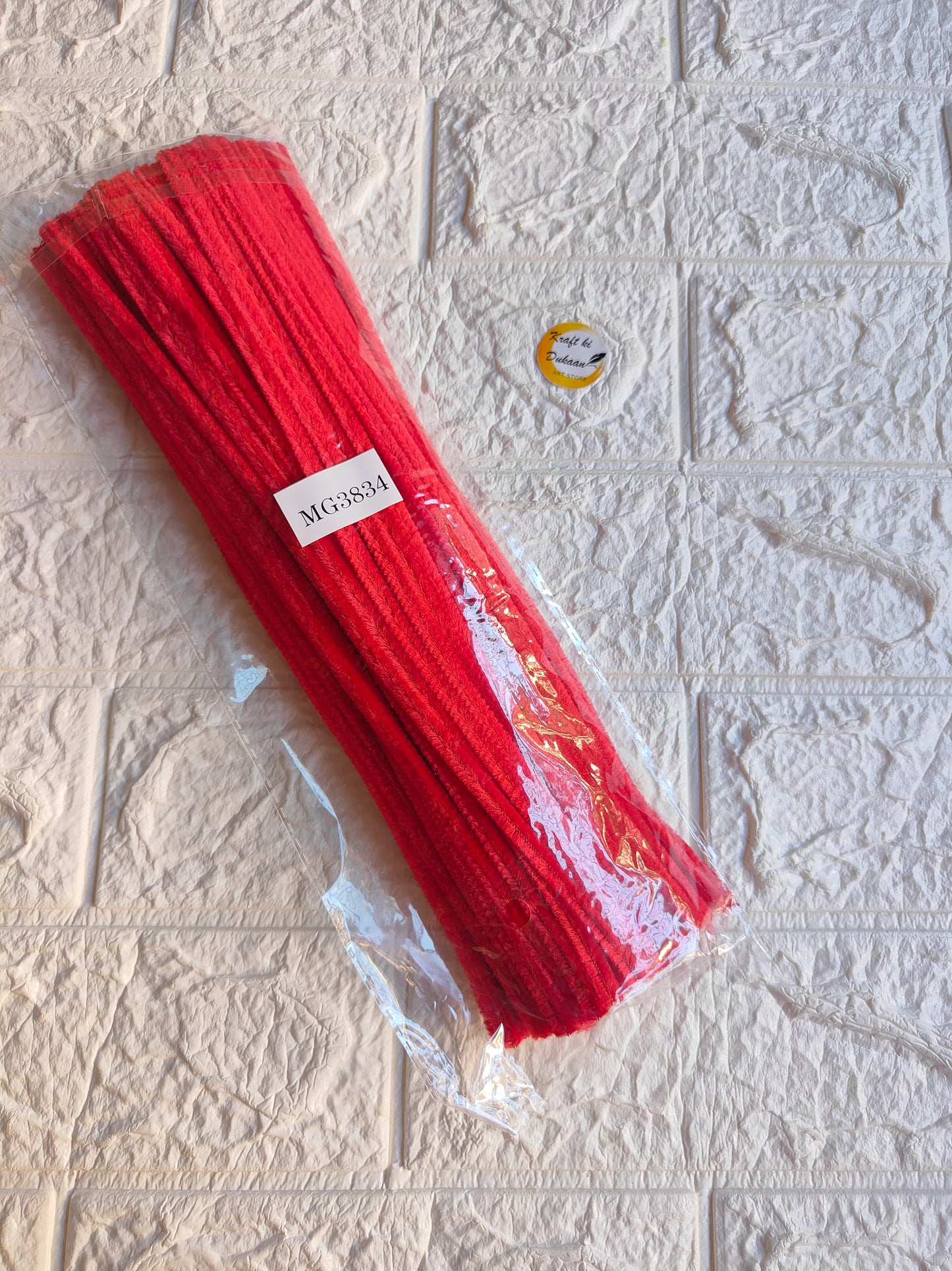 Red pipe cleaners plain pack, 100 pcs, crimped chenille sticks in sealed packaging
