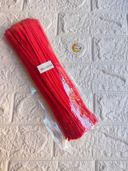 Red pipe cleaners plain pack, 100 pcs, crimped chenille sticks in sealed packaging
