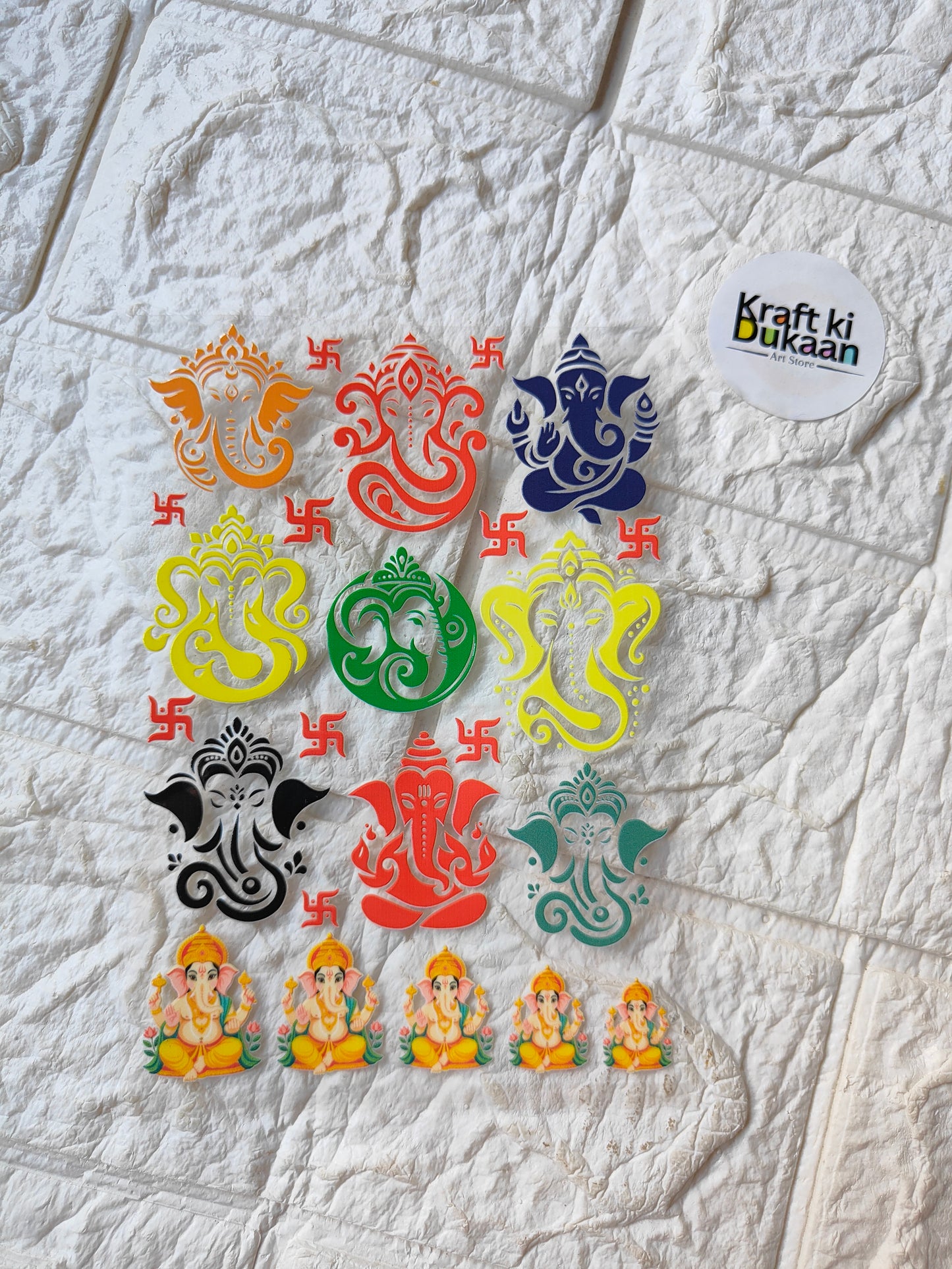 Colorful peel-off sticker sheet with ornate swirls and small character stickers