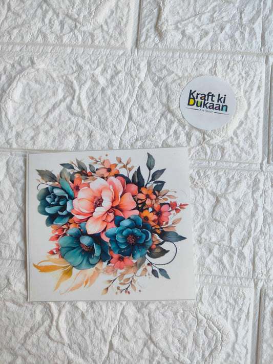 Mini colour sticker sheet with floral bouquet sticker in blue, orange, and pink