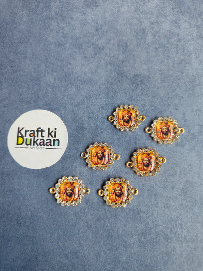 Rakhi bracelet pendants, six gold-tone circular deity medallions, ornate beaded frames
