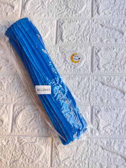 Bright blue pipe cleaners plain pack, 100 pcs, crimped chenille sticks in sealed packaging