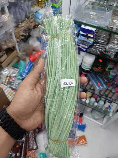 Light green pipe cleaners plain pack, 100 pcs, crimped chenille sticks in sealed packaging